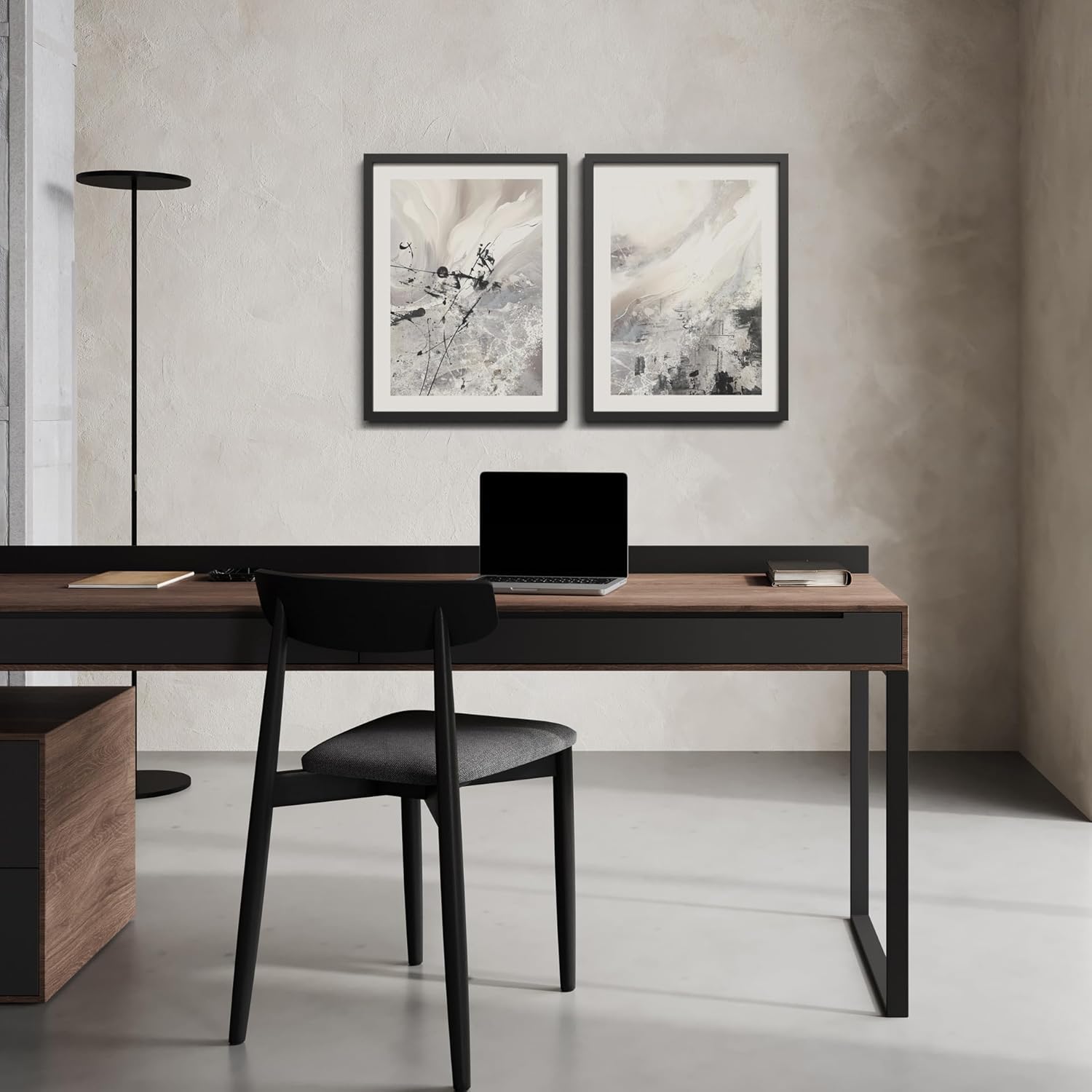 Bilder Set Rahmen - abstrakte und moderne Malerei als Kunst-Druck in Schwarz, Weiß, Grau.