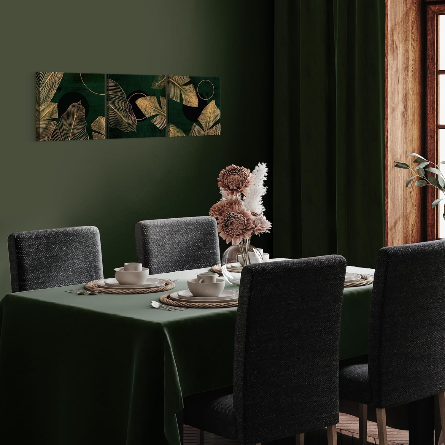 Green & Gold I Moderner Minimalismus I Bilder Set Leinwand 3x 32x32 cm