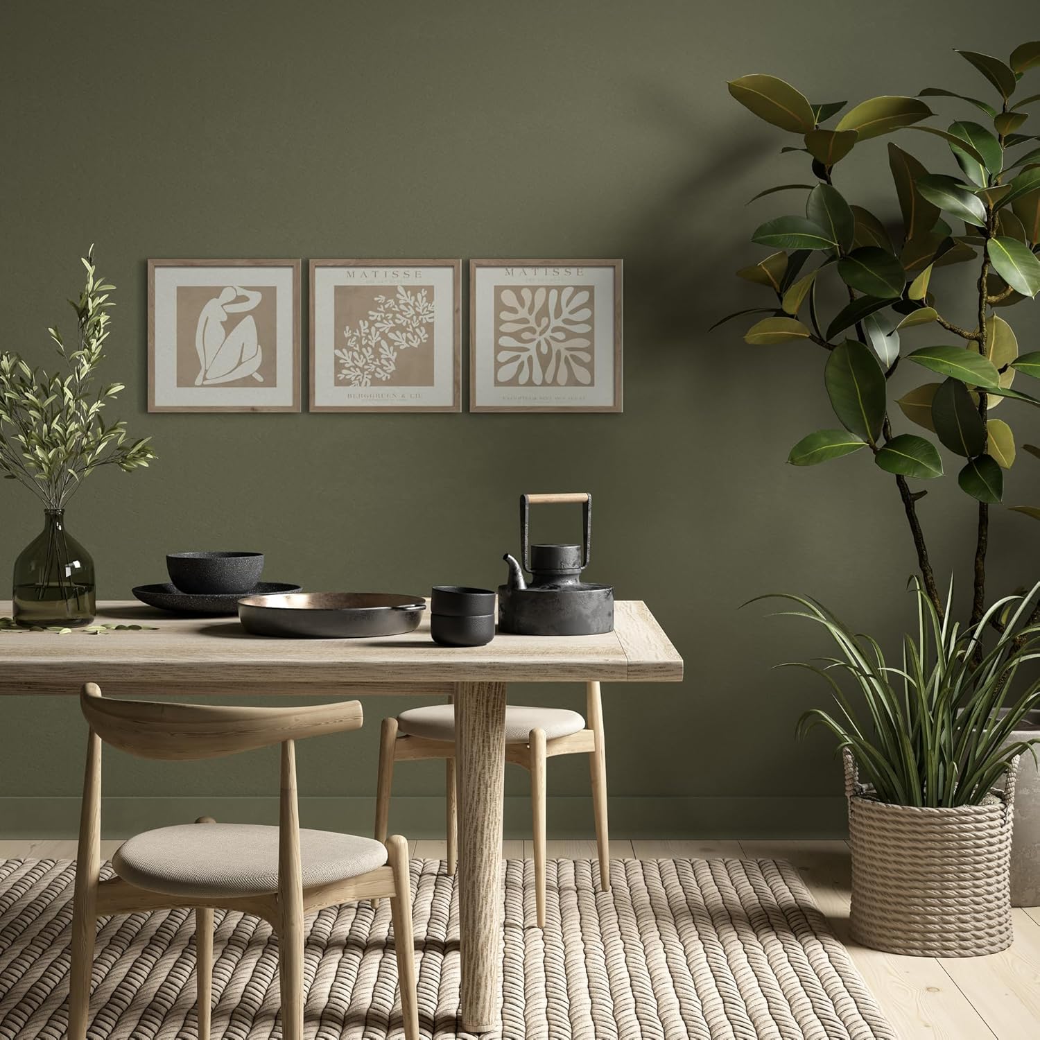 Matisse I Boho Style I Bilder Set mit Rahmen 3x 30x30 cm