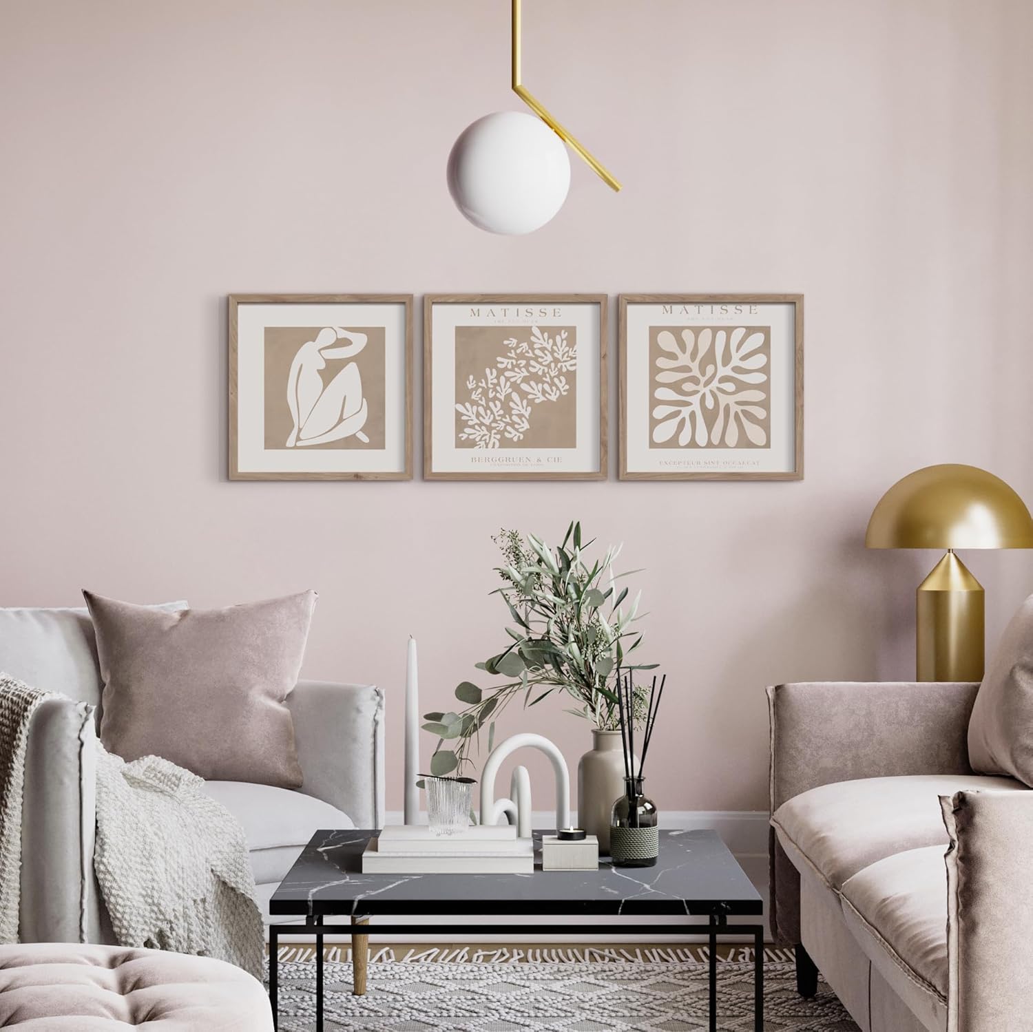 Matisse I Boho Style I Bilder Set mit Rahmen 3x 30x30 cm