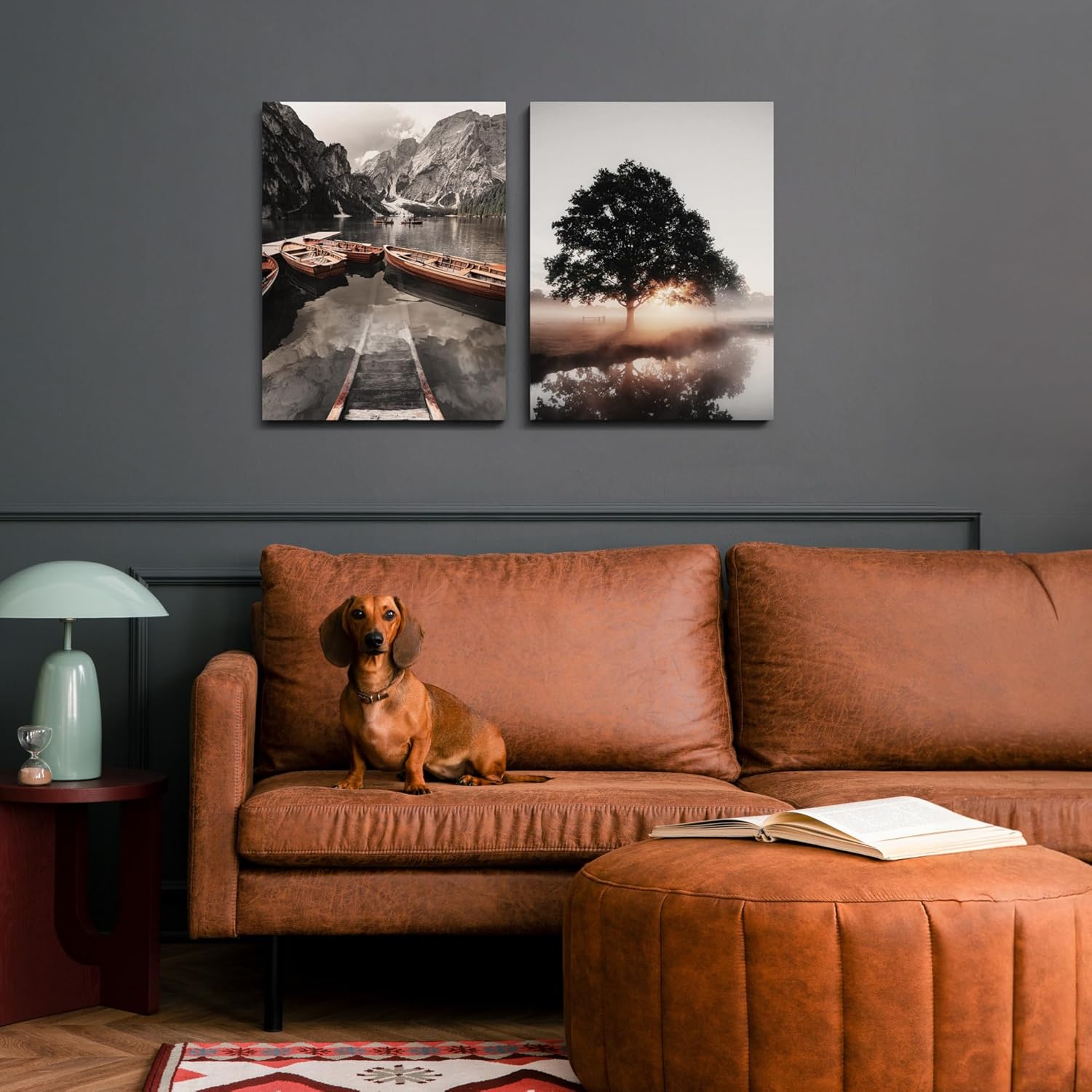 View I Magische Berglandschaft I Bilder Set Leinwand 2x 32x42 cm