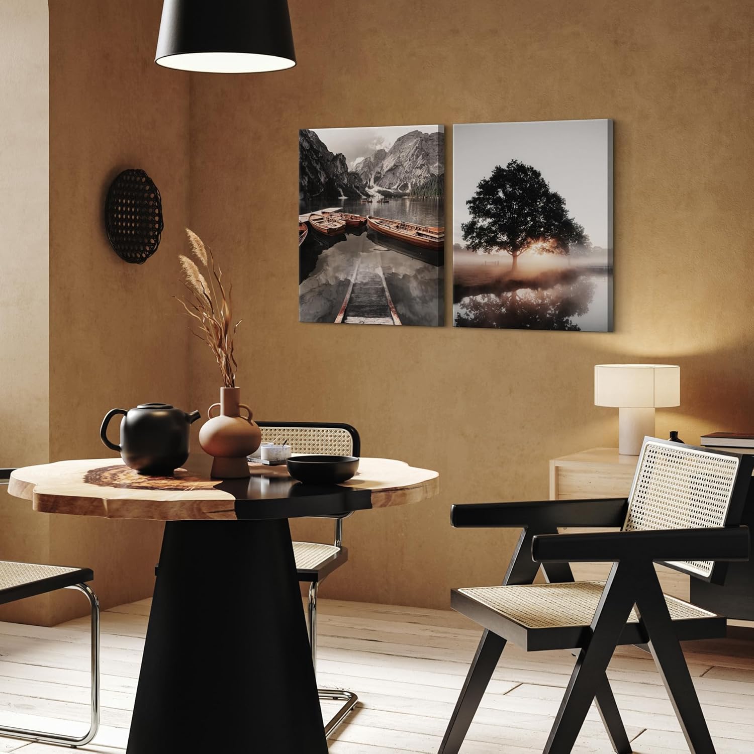 View I Magische Berglandschaft I Bilder Set Leinwand 2x 32x42 cm