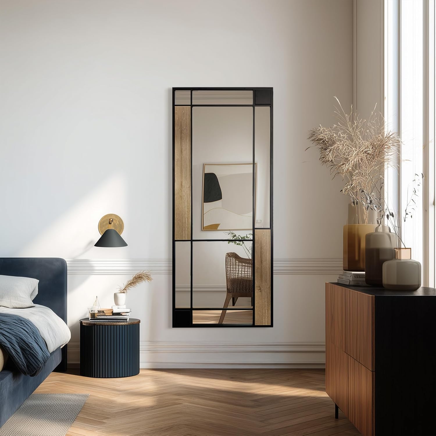 Spiegel Two Tone schwarz & Holz-OptikI 60x150 cm