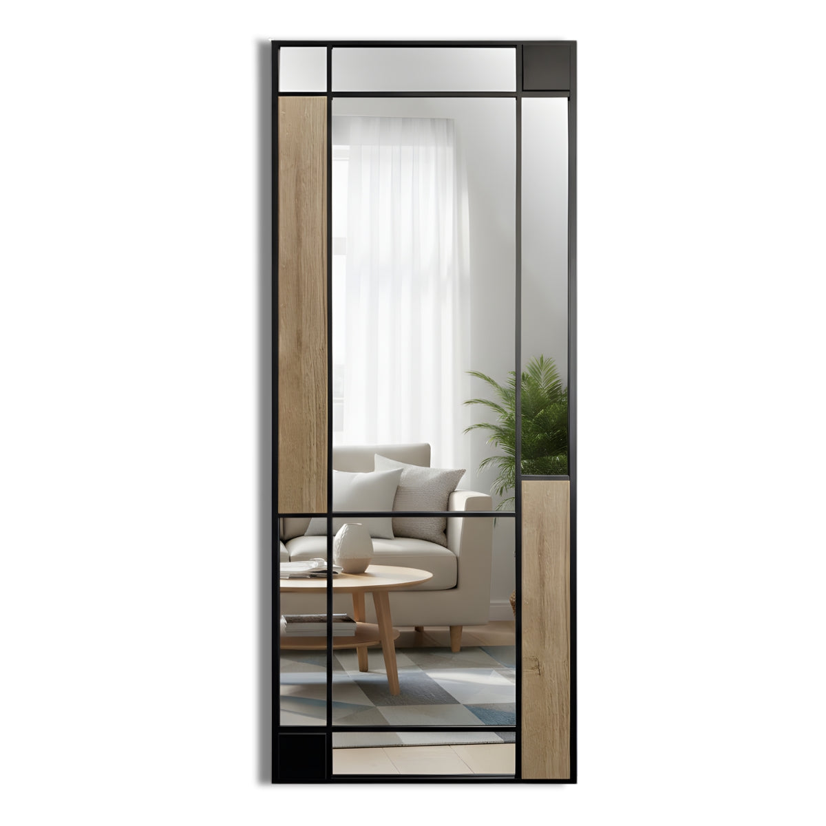 Spiegel Two Tone schwarz & Holz-OptikI 60x150 cm