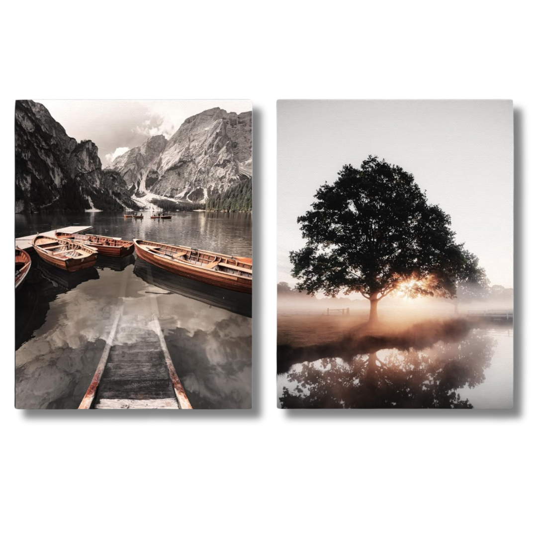 View I Magische Berglandschaft I Bilder Set Leinwand 2x 32x42 cm