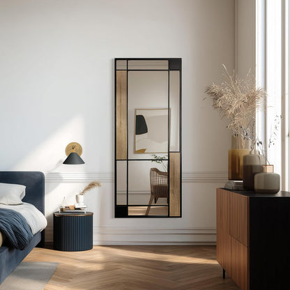 Spiegel Two Tone schwarz & Holz-OptikI 60x150 cm